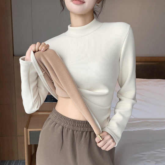 Damen-Strickshirt mit Stehkragen, gefüttert
