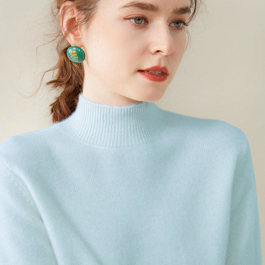 Damen-Kaschmirpullover, halbhoher Kragen, zweifädig, locker