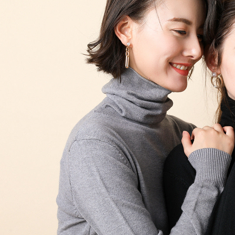 Damen-Strickpullover mit Stehkragen und geometrischem Muster