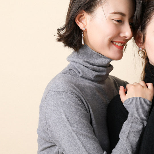 Damen-Strickpullover mit Stehkragen und geometrischem Muster