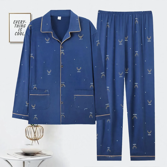 Herren-Pyjama-Set aus Baumwolle, langärmelig, bequem