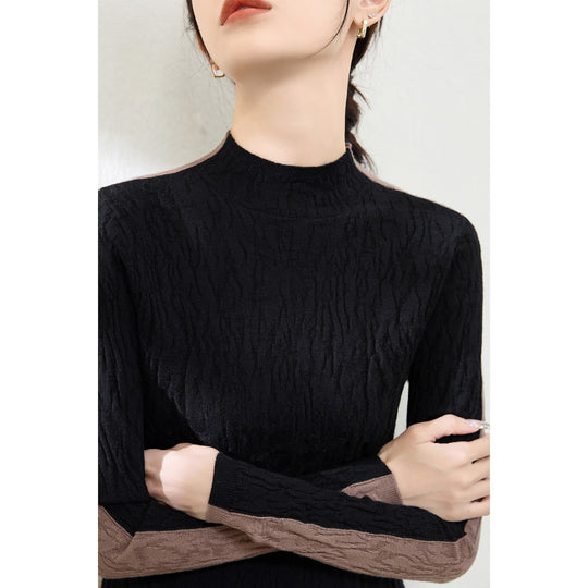 Damen-Strickpullover mit Struktur, Stehkragen, wendbar