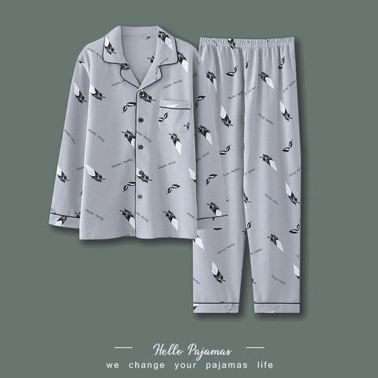 Herren-Pyjama-Set, Baumwolle, Langarm, kariert