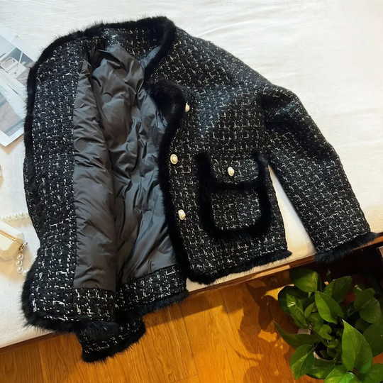 Elegante Damen-Jacke aus Lammfleece, strukturierte Optik