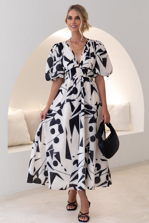 Real Love Print Puffärmel Maxi Kleid