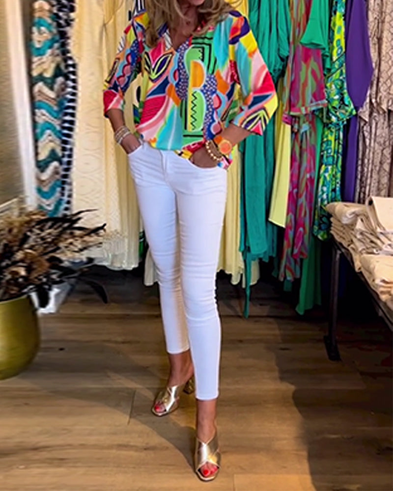 Bunte Langärmlige Bluse mit Print