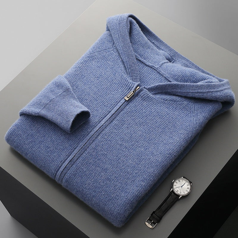 Herren-Kaschmir-Strickjacke mit Kapuze, dick