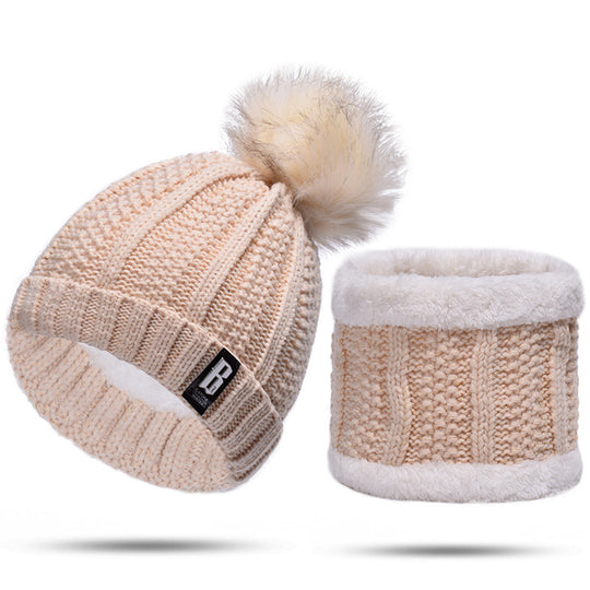 Strickmütze und Schal Set, gefüttert, für Herbst und Winter