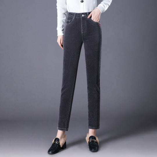 Kord-Hose, gerade geschnitten, High-Waist, gefüttert