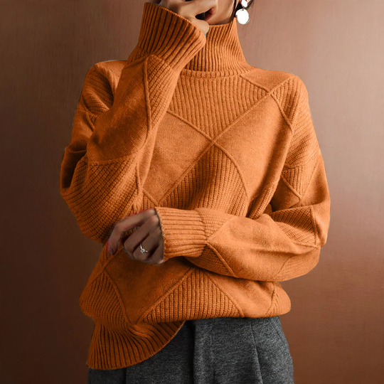 Damen-Strickpullover mit hohem Kragen, einfarbig