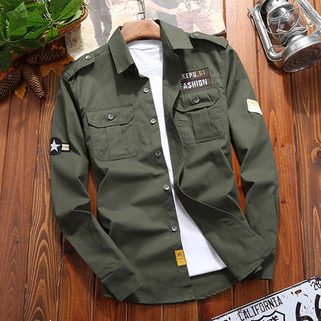 Herren Utility-Hemdjacke mit Schulterpatten, aufgesetzten Brustpattentaschen und Patch‑Applikationen Nord Taschen