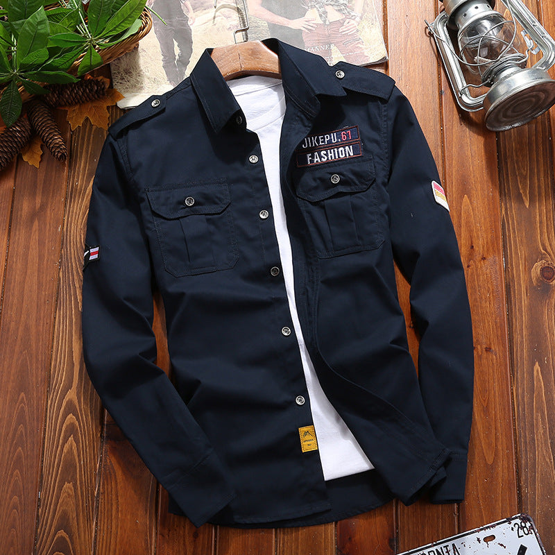 Herren Utility-Hemdjacke mit Schulterpatten, aufgesetzten Brustpattentaschen und Patch‑Applikationen Nord Taschen