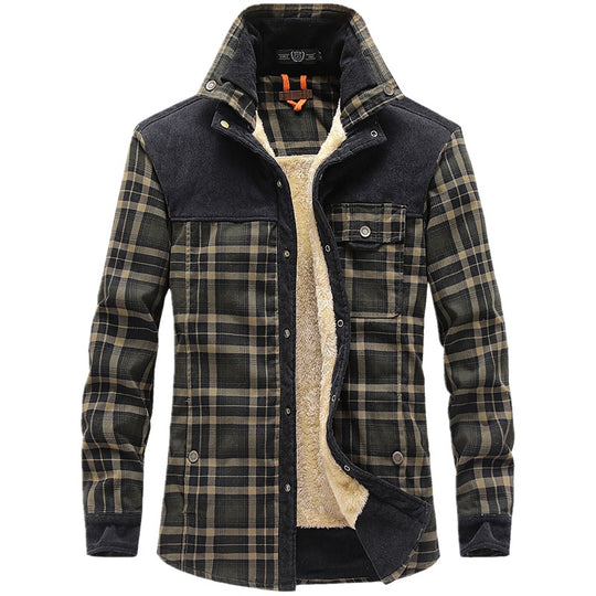 Herren Gemusterte Flanelljacke mit Fleece Futter Nord Taschen