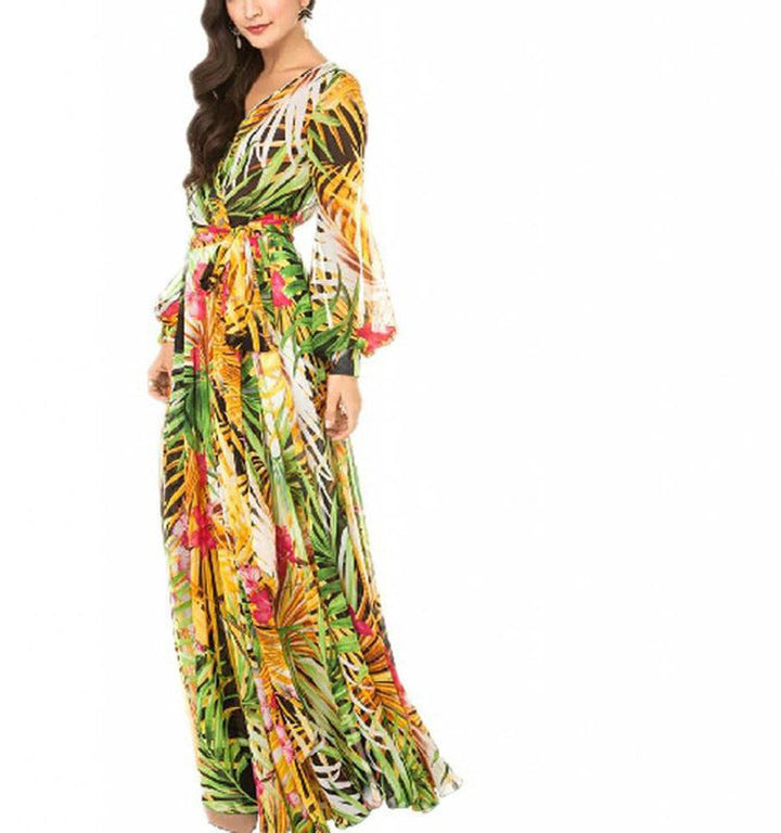 Damen Maxi-Kleid mit floralem Print und voluminösen Ärmeln