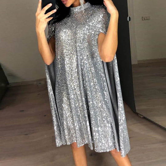 Damen Pailletten-Kleid mit funkelndem Cape-Design und elegantem Schnitt