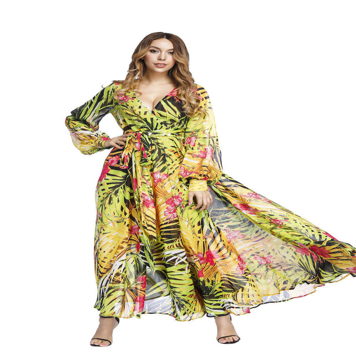 Damen Maxi-Kleid mit floralem Print und voluminösen Ärmeln
