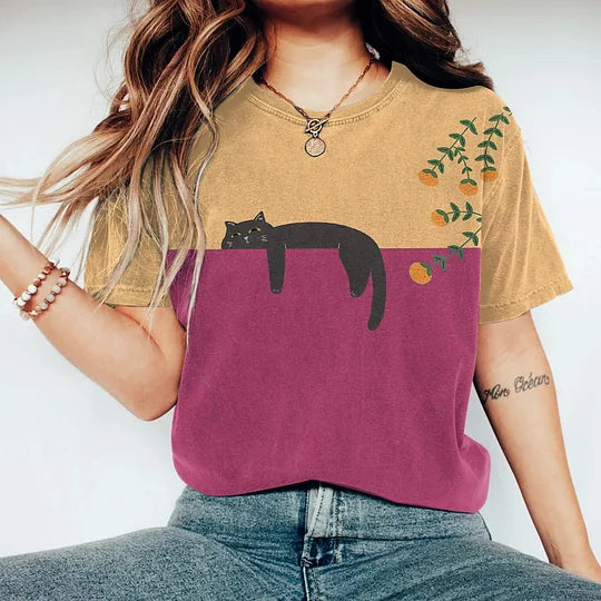 Nord Taschen | Zweifarbige Katzen-Grafik-T-Shirt für Damen