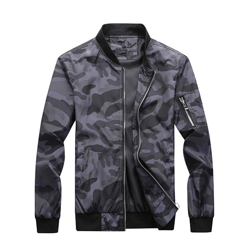 Herren Leichte Camouflage-Nylon-Bomberjacke mit Ärmeltasche, Reißverschluss und Rippbündchen Nord Taschen