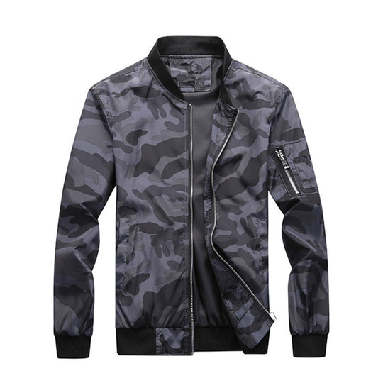 Herren Leichte Camouflage-Nylon-Bomberjacke mit Ärmeltasche, Reißverschluss und Rippbündchen Nord Taschen