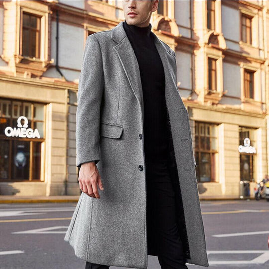 Herren Eleganter einreihiger Citymantel mit Reverskragen und Pattentaschen Nord Taschen