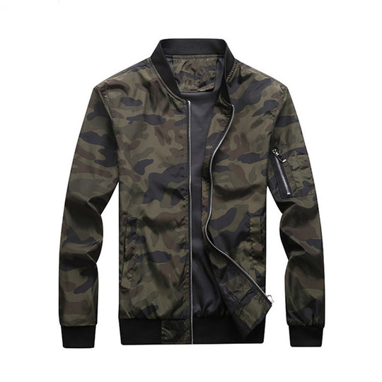 Herren Leichte Camouflage-Nylon-Bomberjacke mit Ärmeltasche, Reißverschluss und Rippbündchen Nord Taschen
