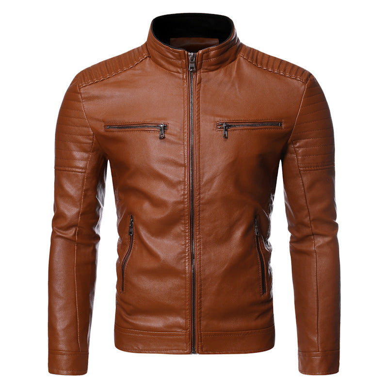 Herren taillierter Moto-Blouson aus weicher Lederoptik mit ergonomischer Schultersteppung und verdeckten Reißverschlüssen Nord Taschen