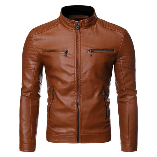 Herren taillierter Moto-Blouson aus weicher Lederoptik mit ergonomischer Schultersteppung und verdeckten Reißverschlüssen Nord Taschen
