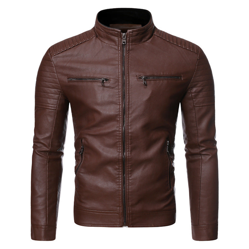 Herren taillierter Moto-Blouson aus weicher Lederoptik mit ergonomischer Schultersteppung und verdeckten Reißverschlüssen Nord Taschen