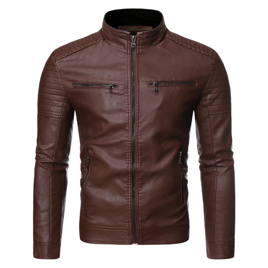 Herren taillierter Moto-Blouson aus weicher Lederoptik mit ergonomischer Schultersteppung und verdeckten Reißverschlüssen Nord Taschen
