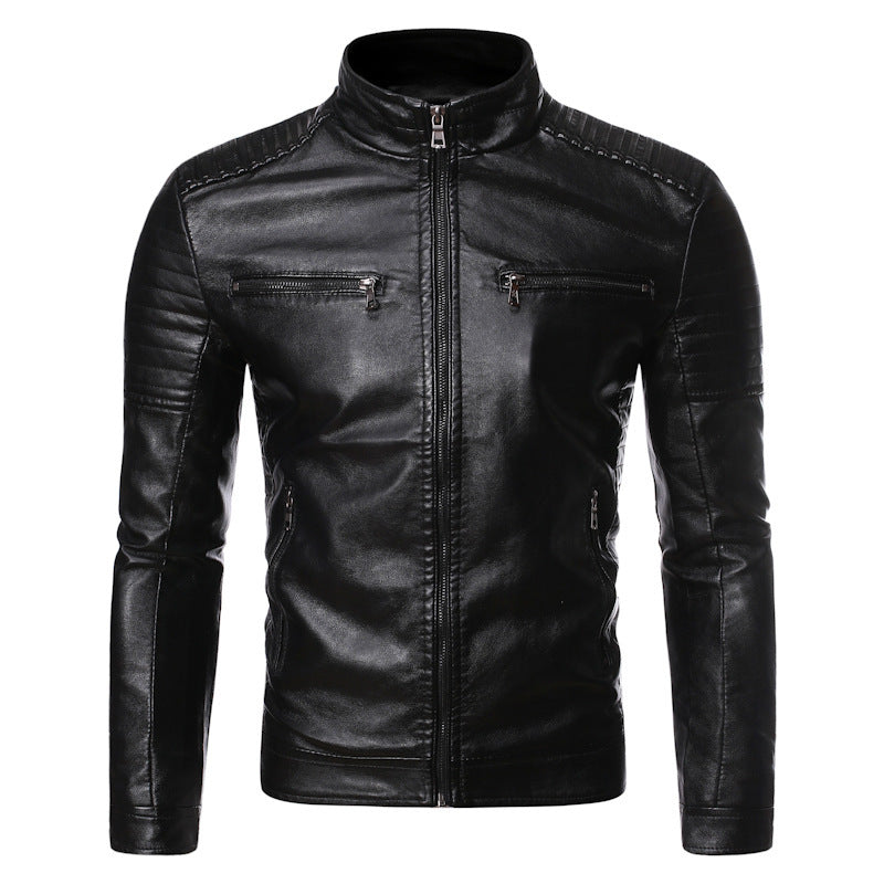 Herren taillierter Moto-Blouson aus weicher Lederoptik mit ergonomischer Schultersteppung und verdeckten Reißverschlüssen Nord Taschen