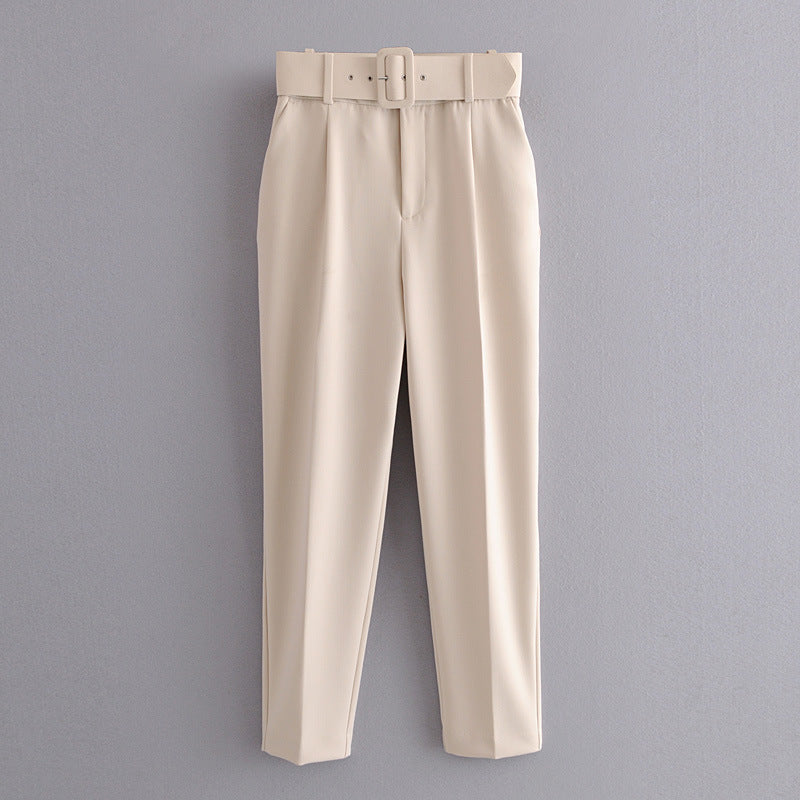 Damen Hochtaillierte Tailored-Hose mit Bundfalten und Stoffgürtel Nord Taschen