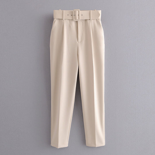 Damen Hochtaillierte Tailored-Hose mit Bundfalten und Stoffgürtel Nord Taschen