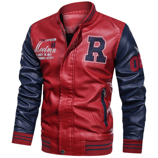 Herren Sportliche Lederjacke mit Kontrastfarben Nord Taschen