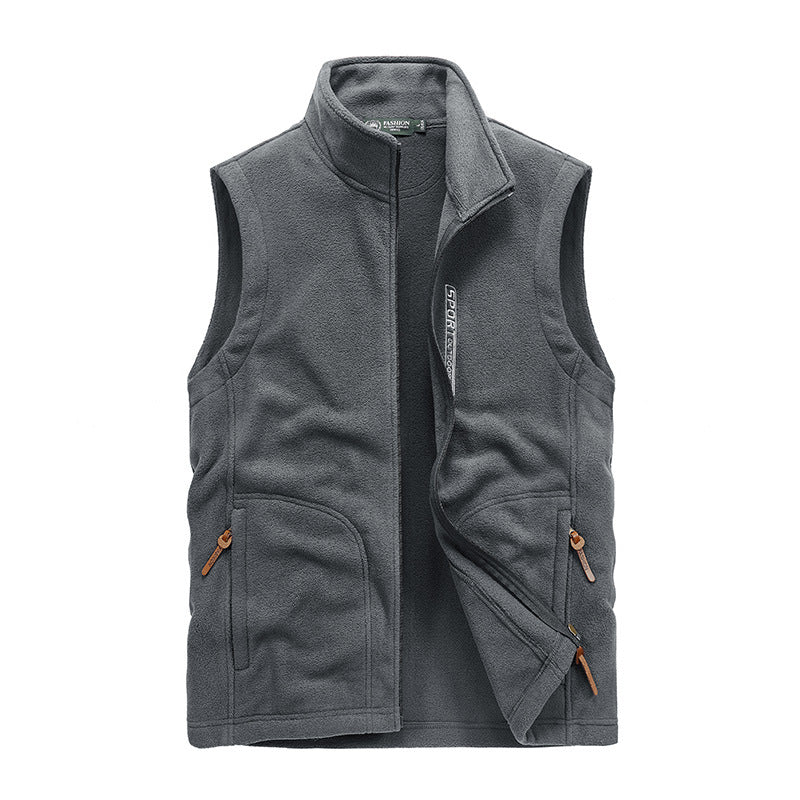 Herren Fleece-Utility-Weste mit durchgehendem Reißverschluss, Stehkragen und Reißverschlusstaschen Nord Taschen