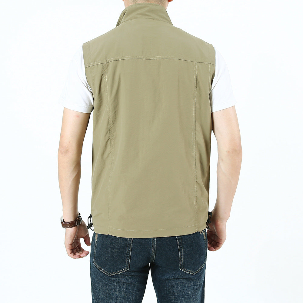 Herren Leichte Utility‑Outdoorweste mit Stehkragen, durchgehendem Reißverschluss und Multifunktionstaschen Nord Taschen
