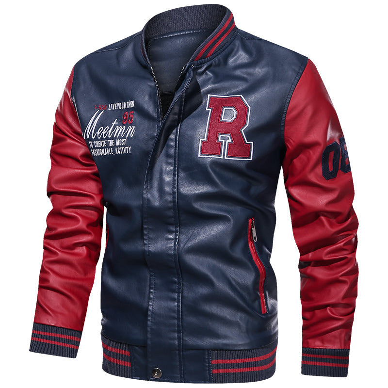 Herren Sportliche Lederjacke mit Kontrastfarben Nord Taschen