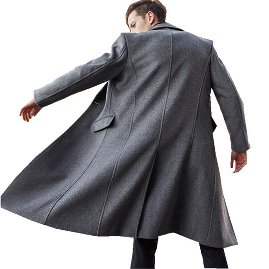 Herren Eleganter Longline-Mantel aus Wollmix mit schmaler Silhouette und Reverskragen Nord Taschen