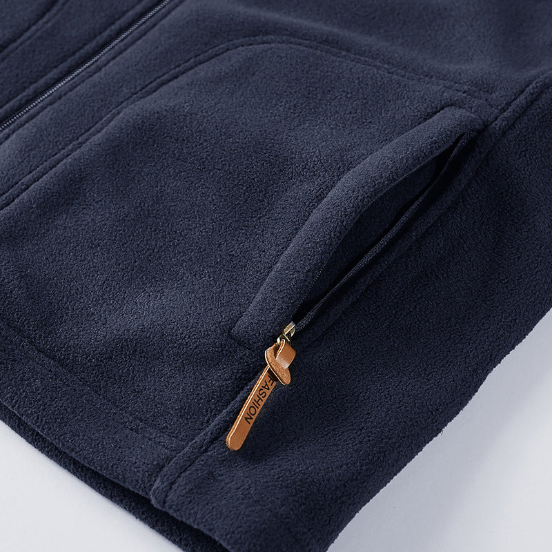 Herren Fleece-Utility-Weste mit durchgehendem Reißverschluss, Stehkragen und Reißverschlusstaschen Nord Taschen