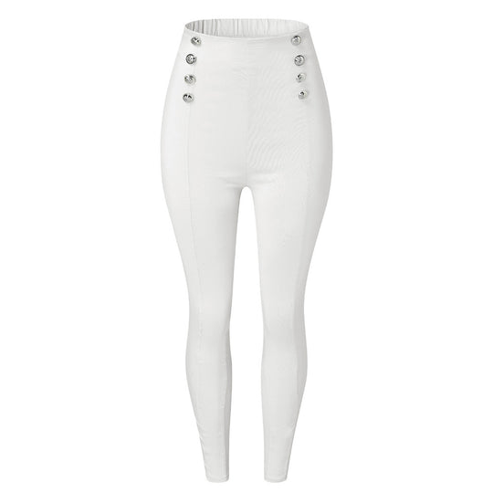 Damen figurschmeichelnde High-Waist Stretch-Skinnyhose mit dekorativen Zierknöpfen Nord Taschen