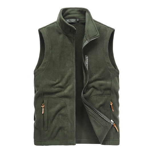 Herren Fleece-Utility-Weste mit durchgehendem Reißverschluss, Stehkragen und Reißverschlusstaschen Nord Taschen