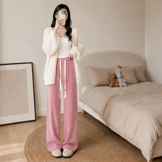 Damen-Cordhose mit weitem Bein, locker geschnitten