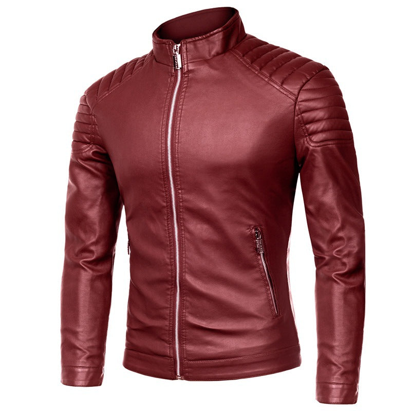 Herren Slim-Fit Kunstleder-Motorradblouson mit gesteppter Schulter und Stehkragen Nord Taschen