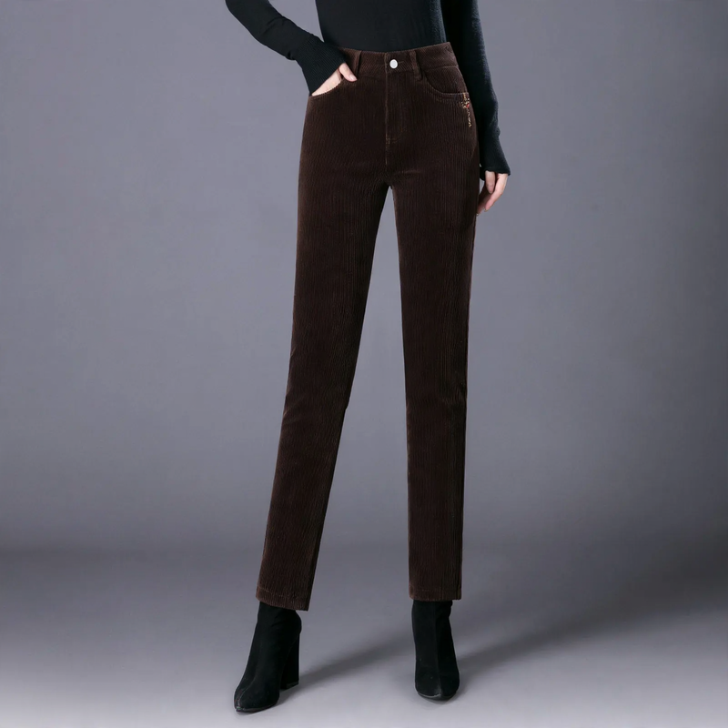 Damen-Cordhose, gerade, gefüttert, elastisch