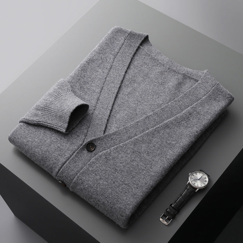 Herren-Strickjacke mit V-Ausschnitt, Wolle