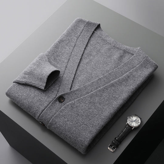 Herren-Strickjacke mit V-Ausschnitt, Wolle
