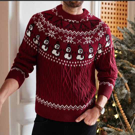 Retro-Weihnachtspullover mit Schneemann-Motiv