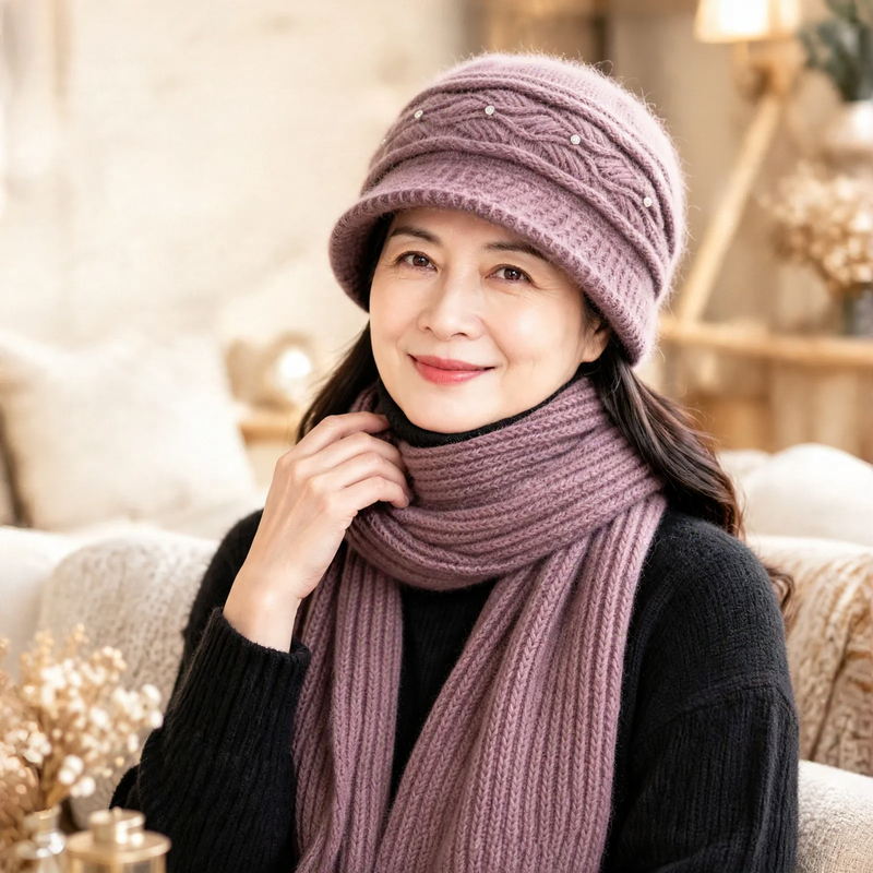Strickmütze und Schal Set für Damen