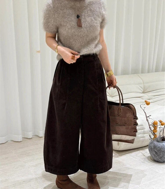 Kord-Hosen mit weitem Bein, High-Waist, Herbst/Winter