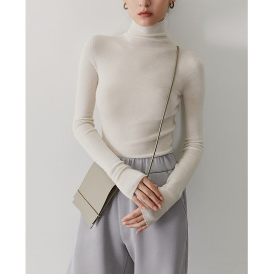 Damen-Kaschmirpullover mit Stehkragen, nahtlos