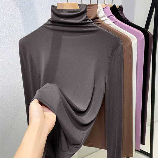 Damen-Langarm-Rollkragen-Shirt, gerippt und elastisch